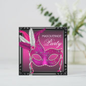 Invitation Black Hot Rose Masque Hot Rose Masquerade Party (Debout devant)