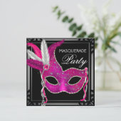 Invitation Black Hot rose Masquerade Party (Debout devant)