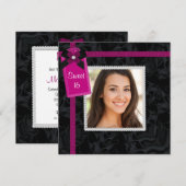 Invitation Black Hot rose Photo Sweet 16 Anniversaire fête (Devant / Derrière)