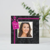 Invitation Black Hot rose Photo Sweet 16 Anniversaire fête (Debout devant)