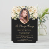 Invitation Black Ivory Cream Rose Photo Funeral Memorial (Debout devant)