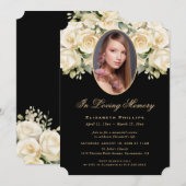 Invitation Black Ivory Cream Rose Photo Funeral Memorial (Devant / Derrière)