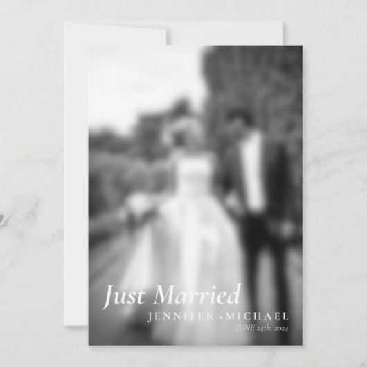 Invitation Black Just Marié Élégant Simple Photo Mariage (Devant)