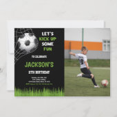 Invitation Black kick's fun Photo Soccer Anniversaire (Devant)