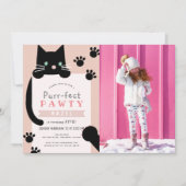 Invitation Black Kitty Cat Girl rose Photo Anniversaire (Devant)