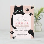 Invitation Black Kitty Chat Girl rose Anniversaire (Debout devant)