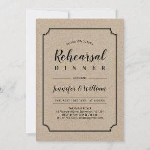 Invitation Black & Kraft   Dîner de répétition de mariage cla
