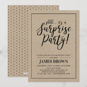Invitation Black & Kraft   Fête de retraite moderne et surpri