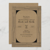 Invitation Black Kraft Minimal Modern Lines Partie d'engageme (Devant / Derrière)