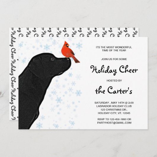 Invitation Black Lab Cardinal de Noël - adorable chien du Lab (Devant / Derrière)