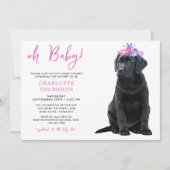 Invitation Black Labrador Baby shower Chien Chien Chien Rose  (Devant)