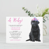 Invitation Black Labrador Baby shower Chien Chien Chien Rose  (Debout devant)