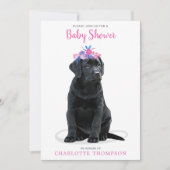 Invitation Black Labrador Retriever Baby shower Rose Girl (Devant)