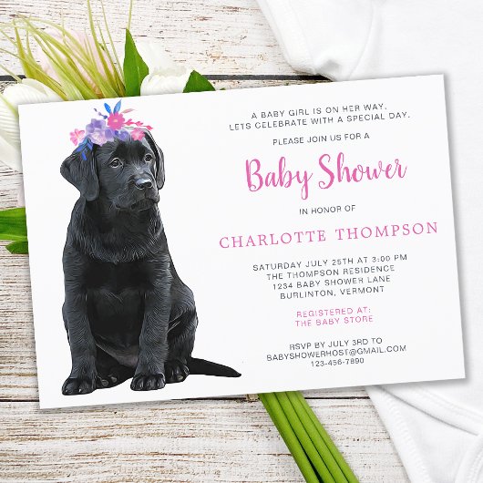 Invitation Black Labrador Retriever Baby shower Rose Girl