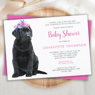 Invitation Black Labrador Retriever Puppy Baby shower rose