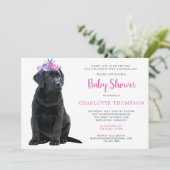 Invitation Black Labrador Retriever Puppy Baby shower rose (Debout devant)