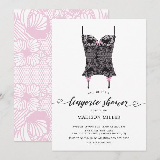 Invitation Black Lace Corset Bridal Lingerie Douche (Devant / Derrière)