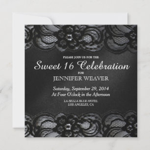 Invitation Black Lace et Satin Sweet 16 Fête de fête