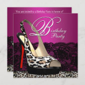 Invitation Black Lace Hot Pink Leopard Anniversaire Invitat (Devant / Derrière)
