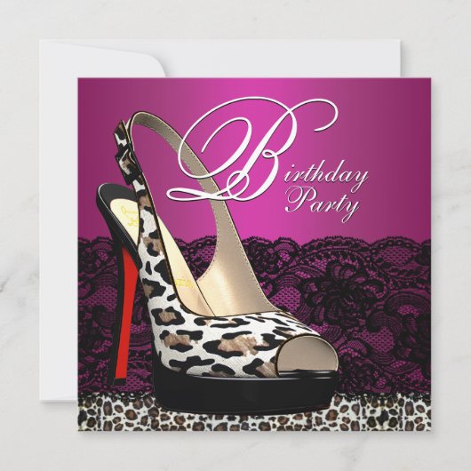 Invitation Black Lace Hot Pink Leopard Anniversaire Invitat (Devant)