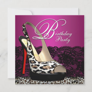 Invitation Black Lace Hot Pink Leopard Anniversaire Invitat
