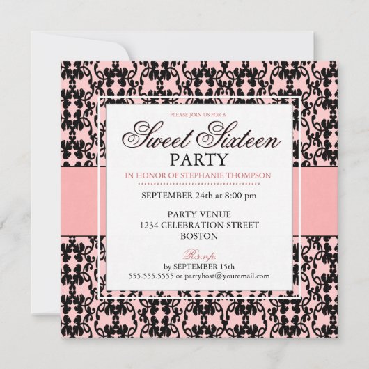Invitation Black Lace Sweet 16 Anniversaire (Devant)