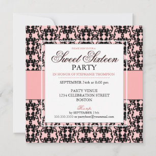 Invitation Black Lace Sweet 16 Anniversaire
