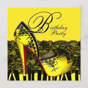 Invitation Black Lace talon haute chaussures Jaune fête d'ann