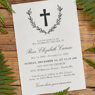 Invitation Black Laurel Wreath Cross Célébration de la vie