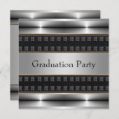 Invitation Black Leather Chrome Boys Graduation Party (Devant / Derrière)