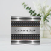 Invitation Black Leather Chrome Boys Graduation Party (Debout devant)