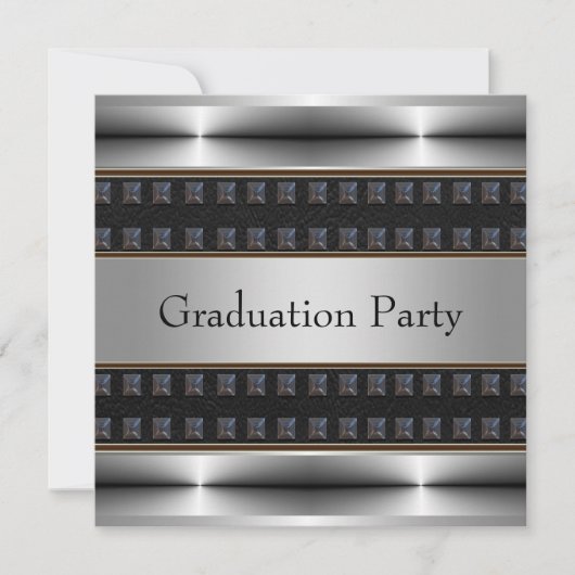 Invitation Black Leather Chrome Boys Graduation Party (Devant)