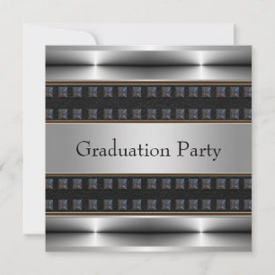 Invitation Black Leather Chrome Boys Graduation Party