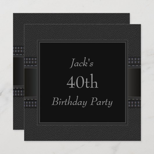 Invitation Black Leather Mans 40e fête d'anniversaire (Devant / Derrière)