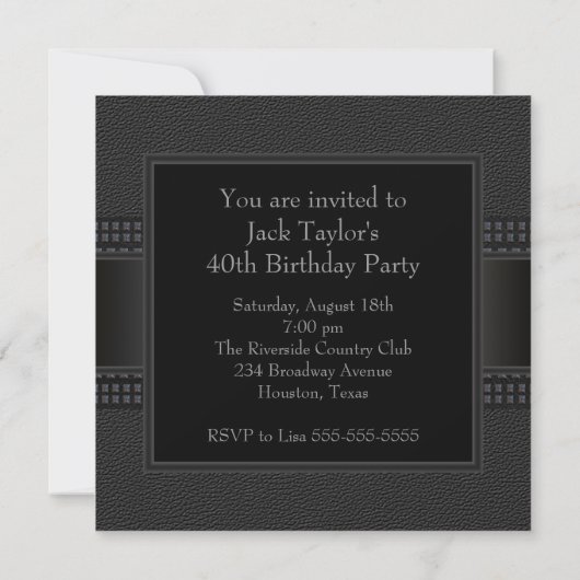 Invitation Black Leather Mans 40e fête d'anniversaire (Dos)