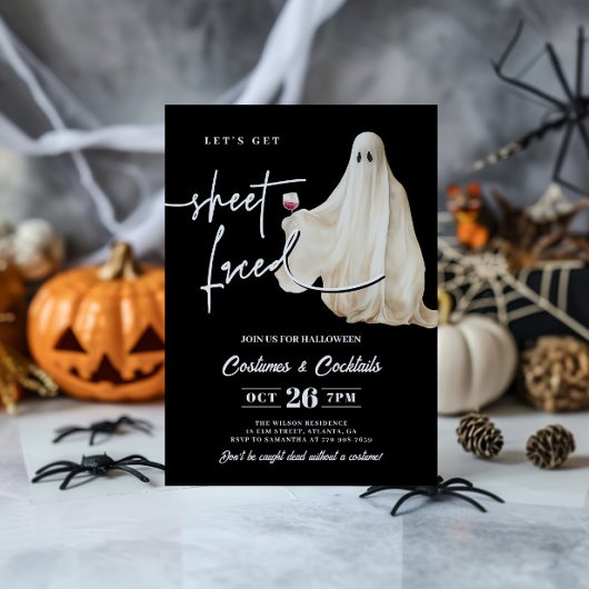 Invitation Black Let's Get Sheet Faced Drôle d'Halloween
