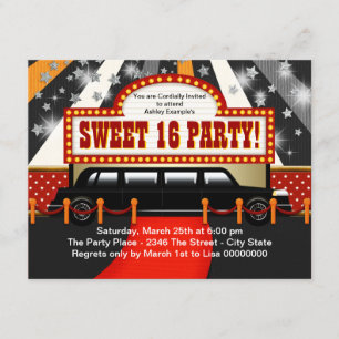 Invitation Black Limo Movie Star Sweet 16 Party