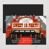 Invitation Black Limo Movie Star Sweet 16 Party (Devant / Derrière)