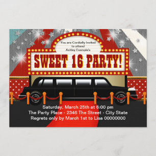 Invitation Black Limo Movie Star Sweet 16 Party