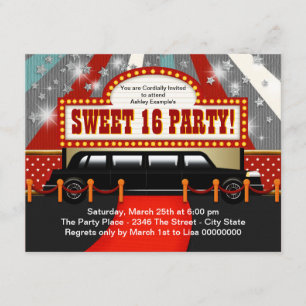 Invitation Black Limo Movie Star Sweet 16 Party