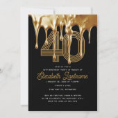 Invitation Black Liquid Gold Drip tendance 40e anniversaire (Devant)