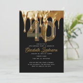 Invitation Black Liquid Gold Drip tendance 40e anniversaire (Debout devant)