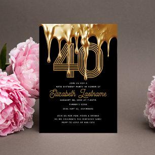 Invitation Black Liquid Gold Drip tendance 40e anniversaire
