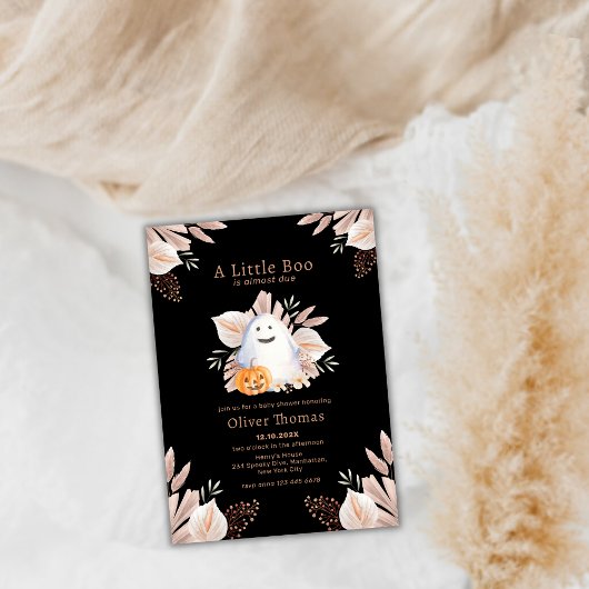 Invitation Black Little Boho Ghost Baby shower d'Halloween