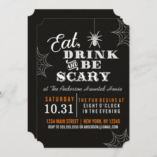 Invitation Black Mange Boire et être effrayant Halloween Part (Devant / Derrière)