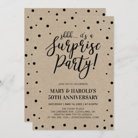 Invitation Black & Marble | 50e anniversaire de mariage surpr (Devant / Derrière)