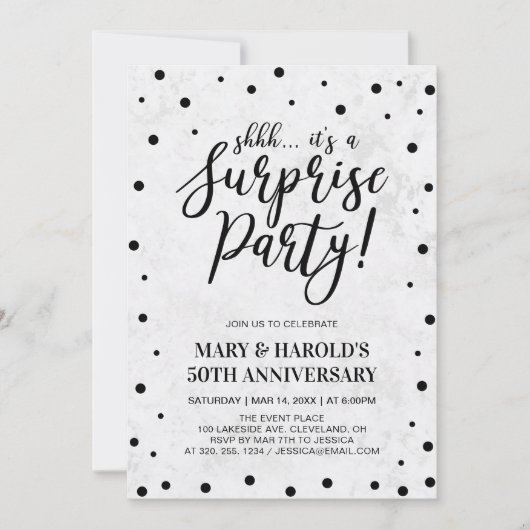Invitation Black & Marble | 50e anniversaire de mariage surpr (Devant)