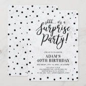 Invitation Black & Marble | Fête d'anniversaire surprise mode (Devant / Derrière)