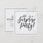 Invitation Black & Marble | Fête de retraite surprise (Devant / Derrière)