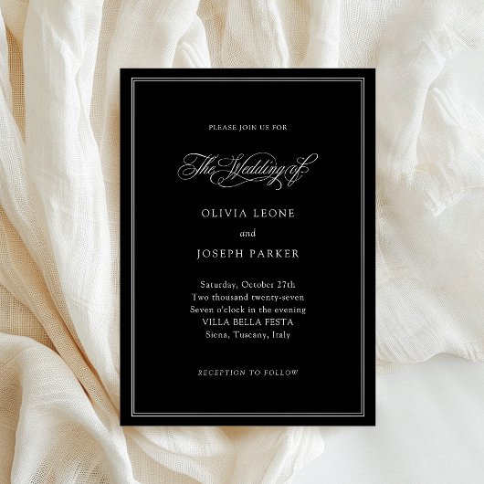Invitation Black | Mariage classique italien d'élégance